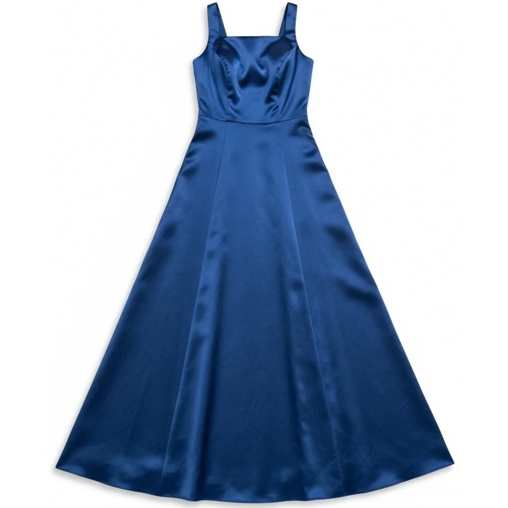 michelangelo prom dresses Michaelangelo Women's Size 6 Blue Satin Formal Dress Bridesmaid‎ Prom Gown  Long